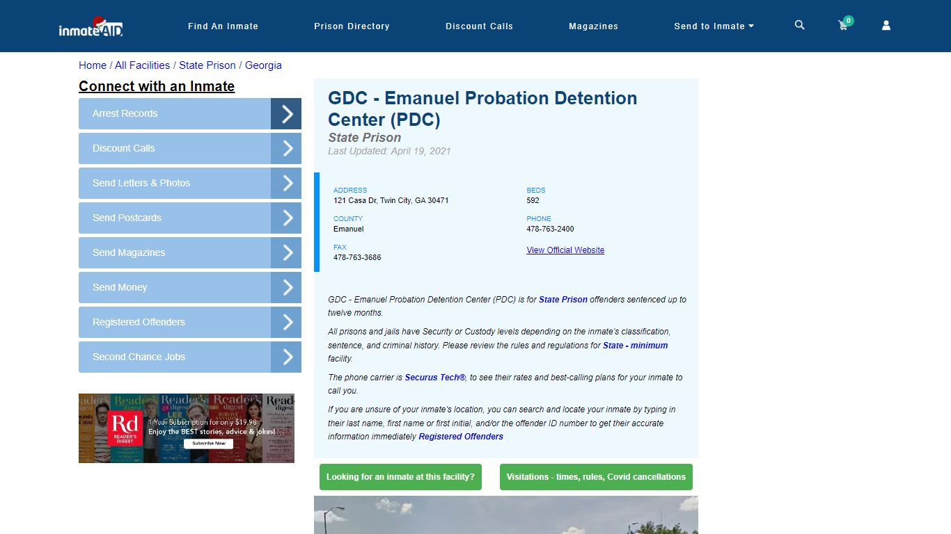 GDC - Emanuel Probation Detention Center (PDC) & Inmate Search ...